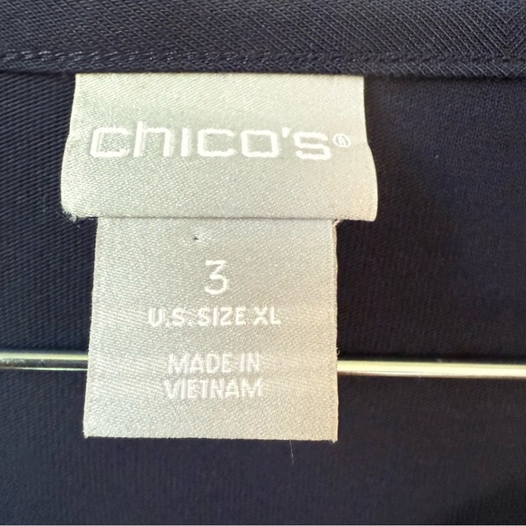 Chico’s Navy Blue Ruched 3/4 Sleeve Mixed Knit Top Size XL NWT - Picture 4 of 7